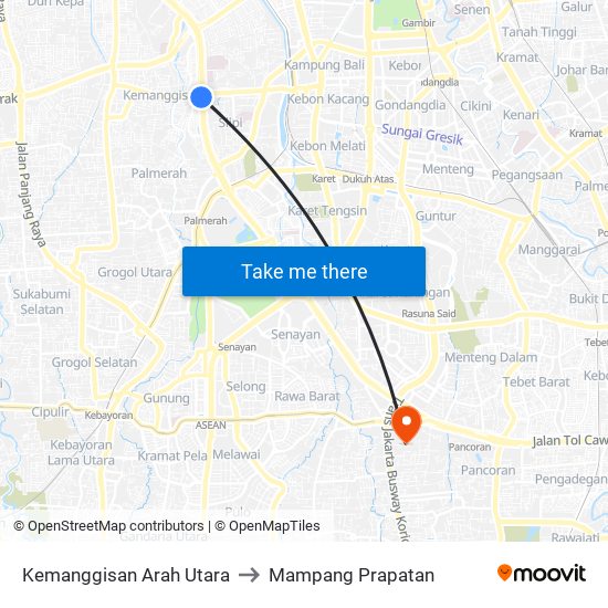 Kemanggisan Arah Utara to Mampang Prapatan map