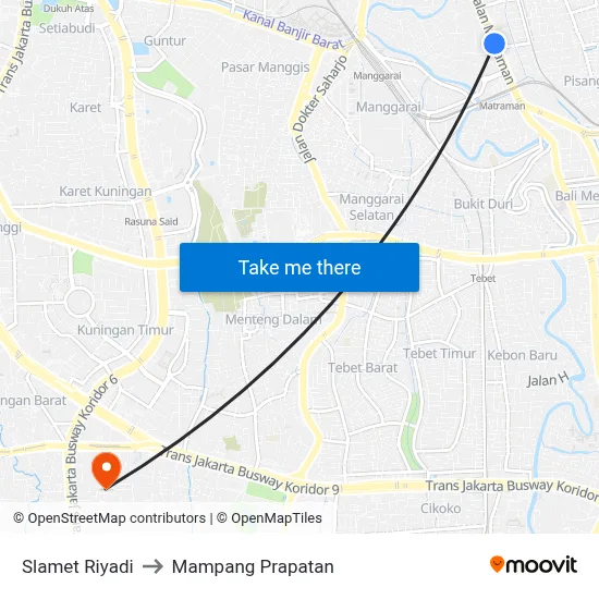 Slamet Riyadi to Mampang Prapatan map