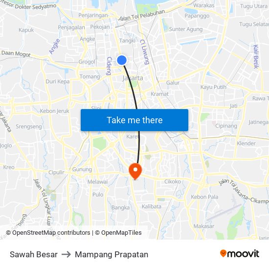 Sawah Besar to Mampang Prapatan map