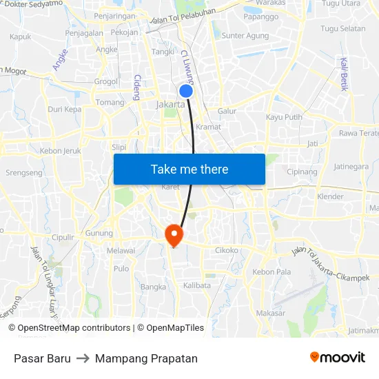 Pasar Baru to Mampang Prapatan map