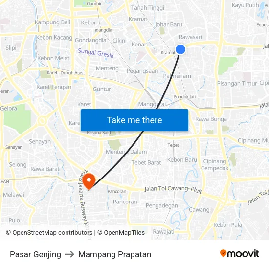 Pasar Genjing to Mampang Prapatan map
