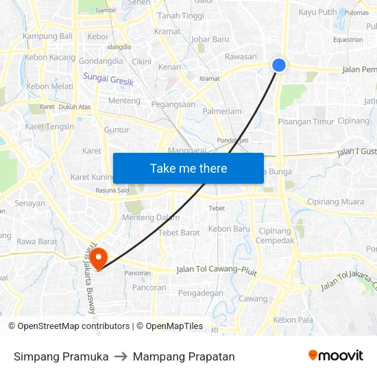 Simpang Pramuka to Mampang Prapatan map