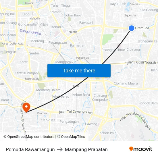 Pemuda Rawamangun to Mampang Prapatan map