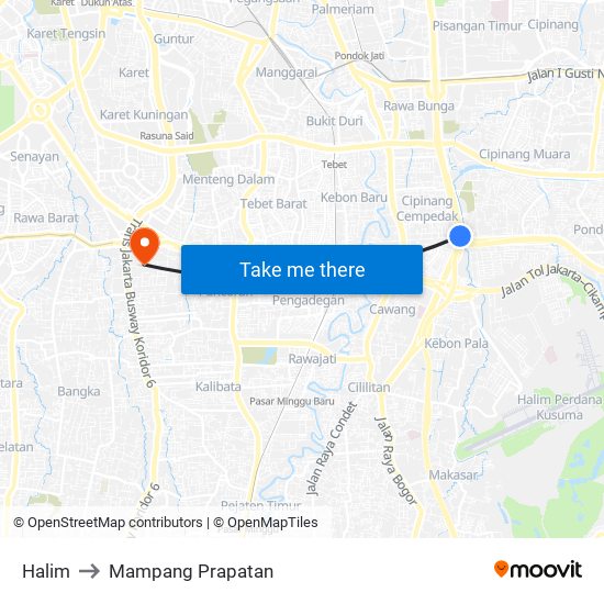 Halim to Mampang Prapatan map