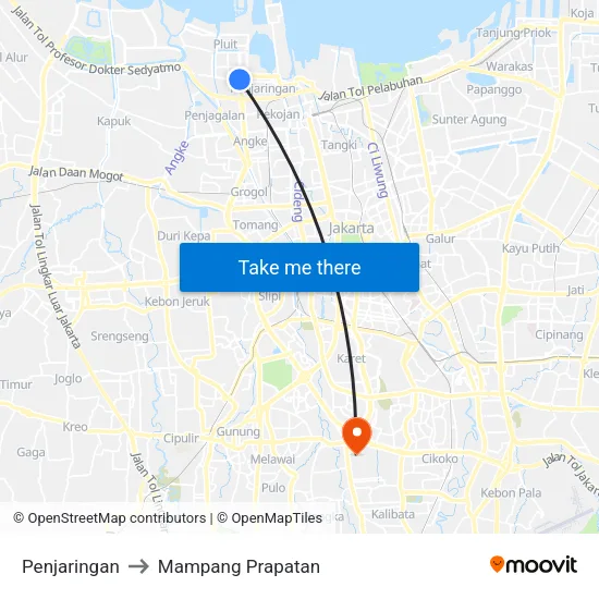 Penjaringan to Mampang Prapatan map