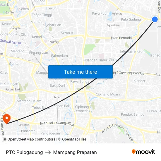 PTC Pulogadung to Mampang Prapatan map