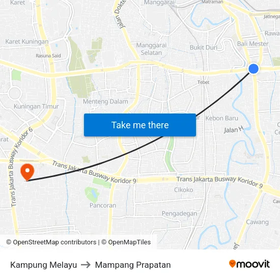 Kampung Melayu to Mampang Prapatan map
