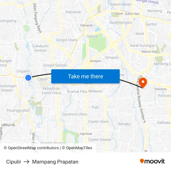 Cipulir to Mampang Prapatan map