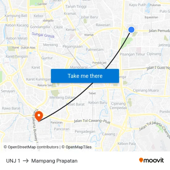 UNJ 1 to Mampang Prapatan map