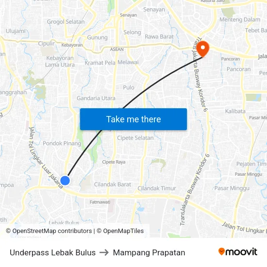 Underpass Lebak Bulus to Mampang Prapatan map