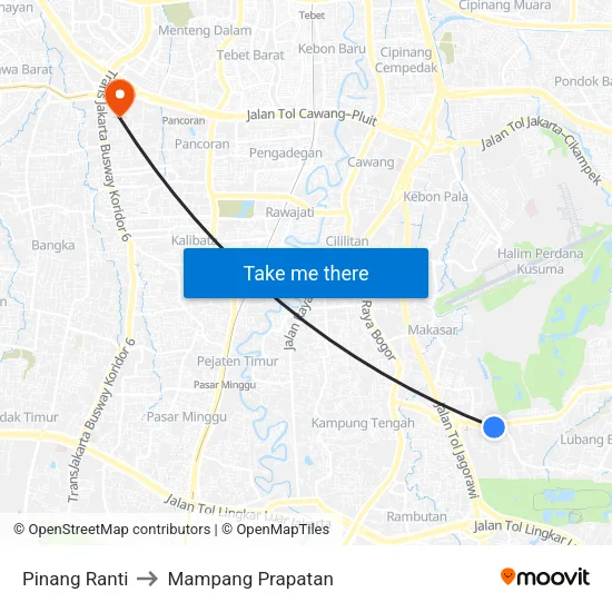 Pinang Ranti to Mampang Prapatan map