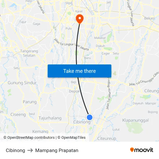 Cibinong to Mampang Prapatan map