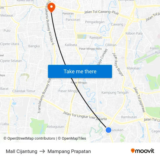Mall Cijantung to Mampang Prapatan map