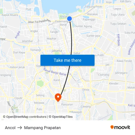 Ancol to Mampang Prapatan map
