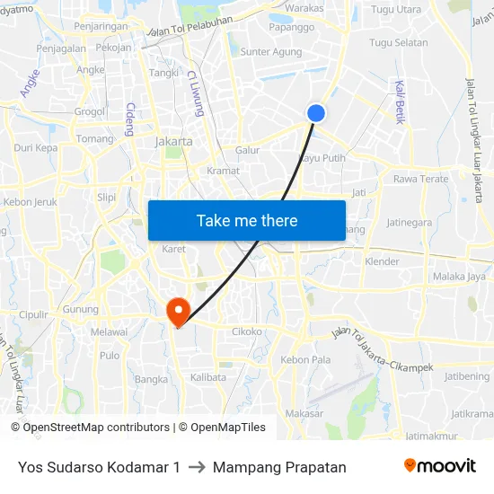 Yos Sudarso Kodamar 1 to Mampang Prapatan map