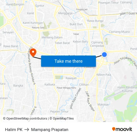 Halim PK to Mampang Prapatan map