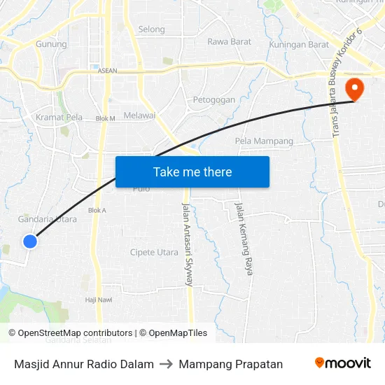 Masjid Annur Radio Dalam to Mampang Prapatan map