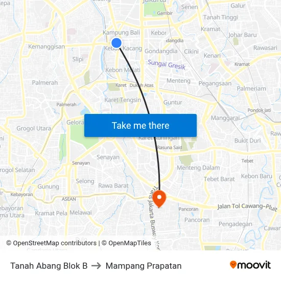Tanah Abang Blok B to Mampang Prapatan map