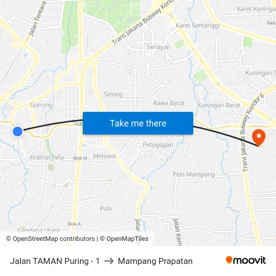 Jalan TAMAN Puring - 1 to Mampang Prapatan map