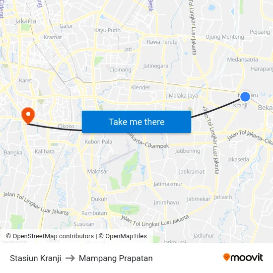 Stasiun Kranji to Mampang Prapatan map