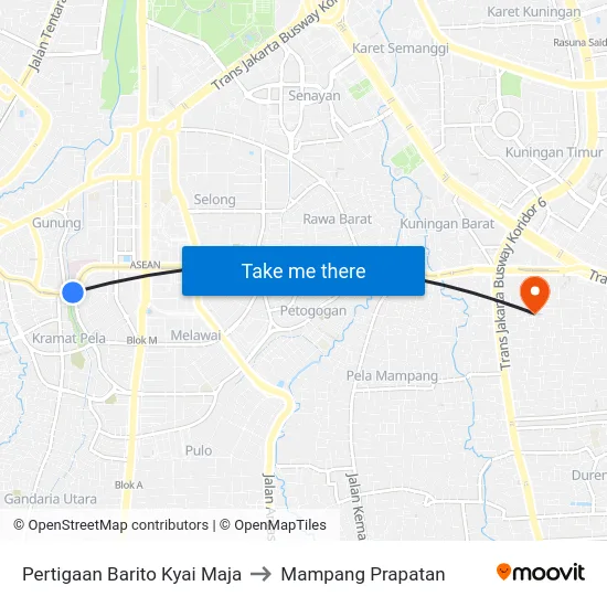 Pertigaan Barito Kyai Maja to Mampang Prapatan map