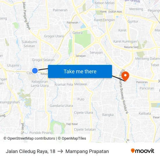 Jalan Ciledug Raya, 18 to Mampang Prapatan map