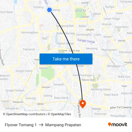 Flyover Tomang 1 to Mampang Prapatan map
