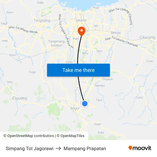 Simpang Tol Jagorawi to Mampang Prapatan map