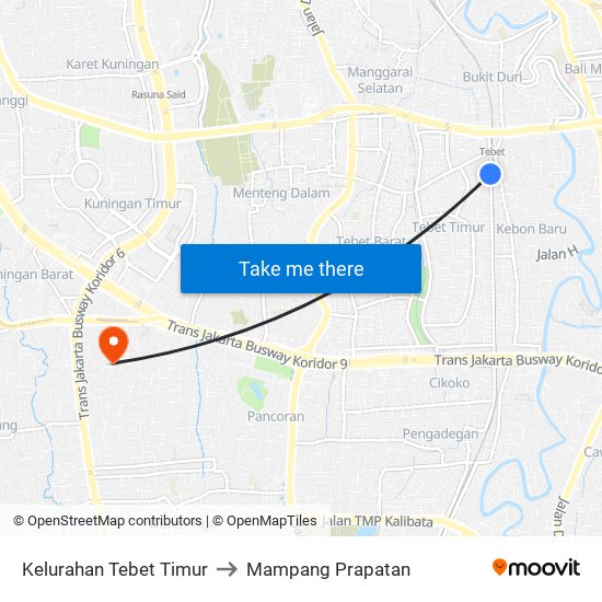 Kelurahan Tebet Timur to Mampang Prapatan map