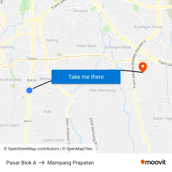 Pasar Blok A to Mampang Prapatan map