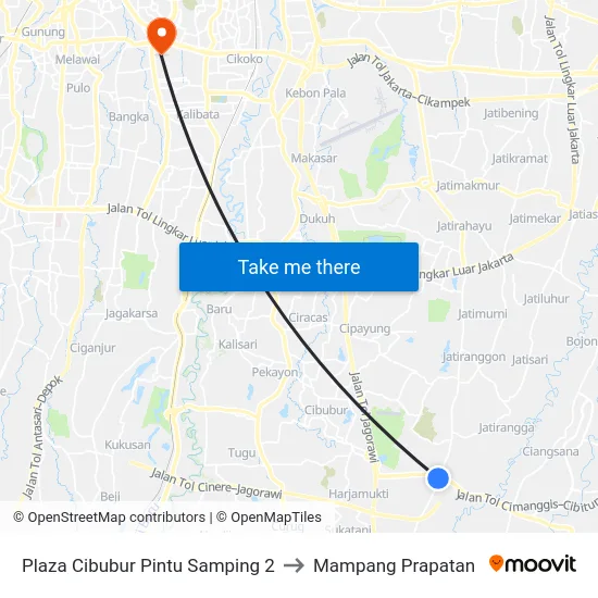 Plaza Cibubur Pintu Samping 2 to Mampang Prapatan map