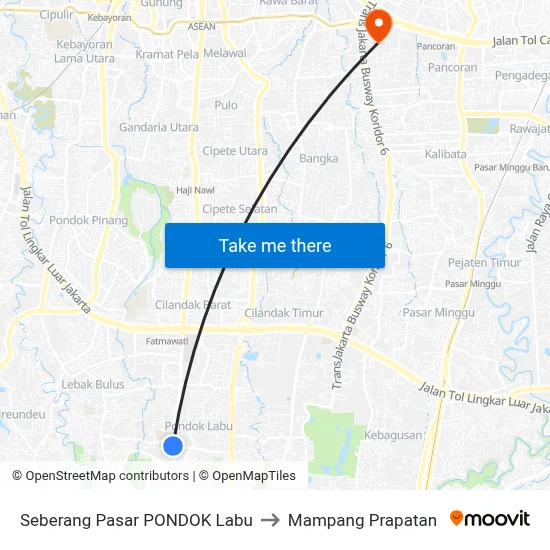 Seberang Pasar PONDOK Labu to Mampang Prapatan map