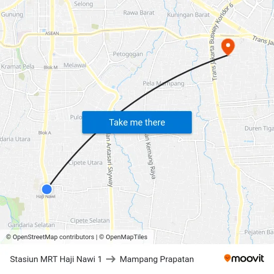 Stasiun MRT Haji Nawi 1 to Mampang Prapatan map