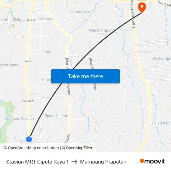 Stasiun MRT Cipete Raya 1 to Mampang Prapatan map