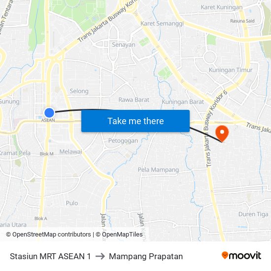 Stasiun MRT ASEAN 1 to Mampang Prapatan map