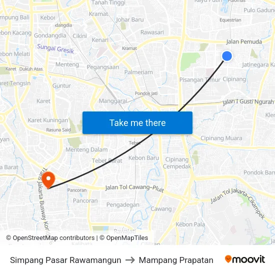Simpang Pasar Rawamangun to Mampang Prapatan map