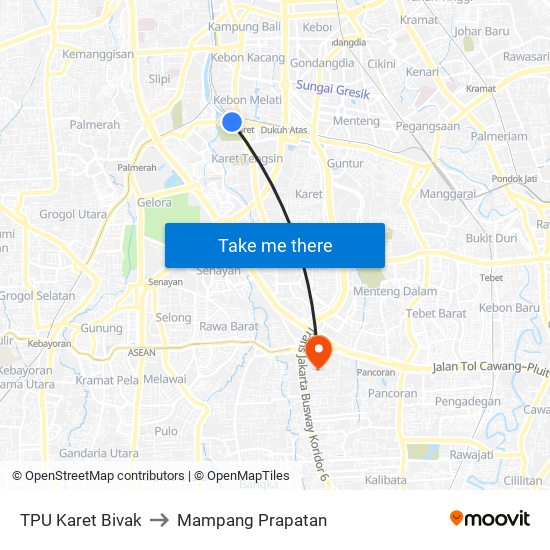 TPU Karet Bivak to Mampang Prapatan map