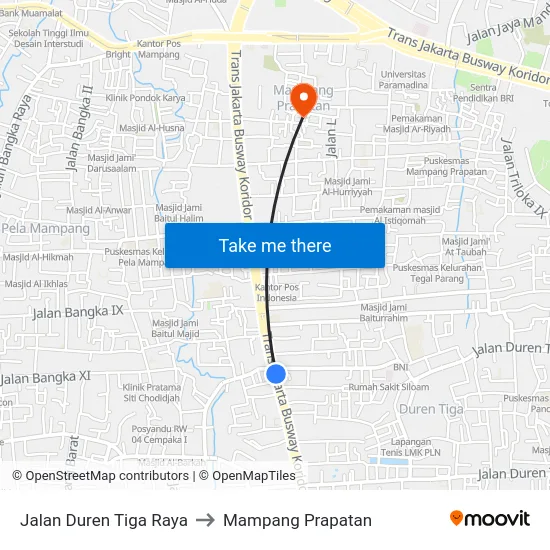 Jalan Duren Tiga Raya to Mampang Prapatan map