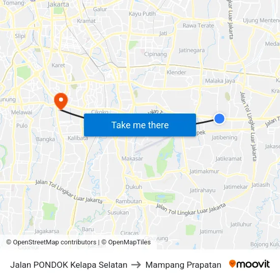 Jalan PONDOK Kelapa Selatan to Mampang Prapatan map
