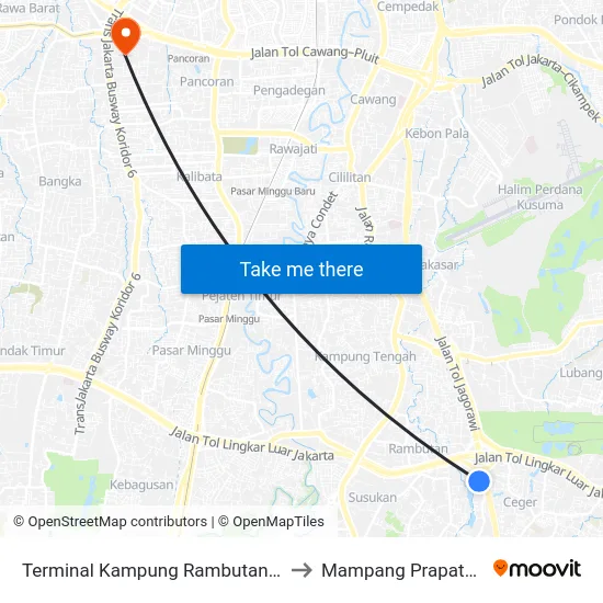 Terminal Kampung Rambutan 2 to Mampang Prapatan map