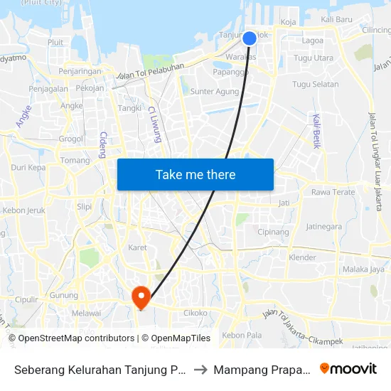 Seberang Kelurahan Tanjung Priok to Mampang Prapatan map