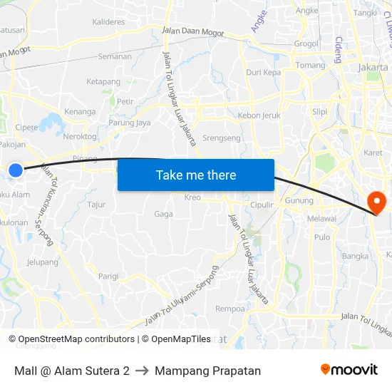 Mall @ Alam Sutera 2 to Mampang Prapatan map