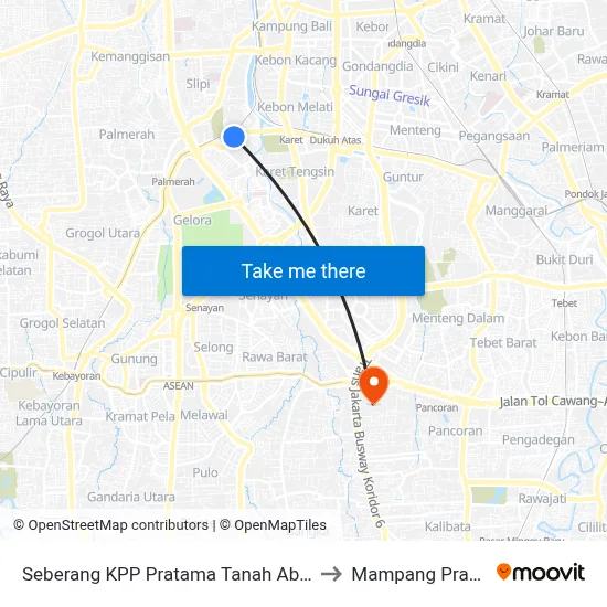 Seberang KPP Pratama Tanah Abang Satu to Mampang Prapatan map