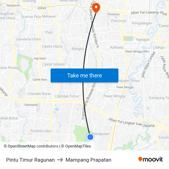 Pintu Timur Ragunan to Mampang Prapatan map
