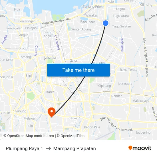 Plumpang Raya 1 to Mampang Prapatan map