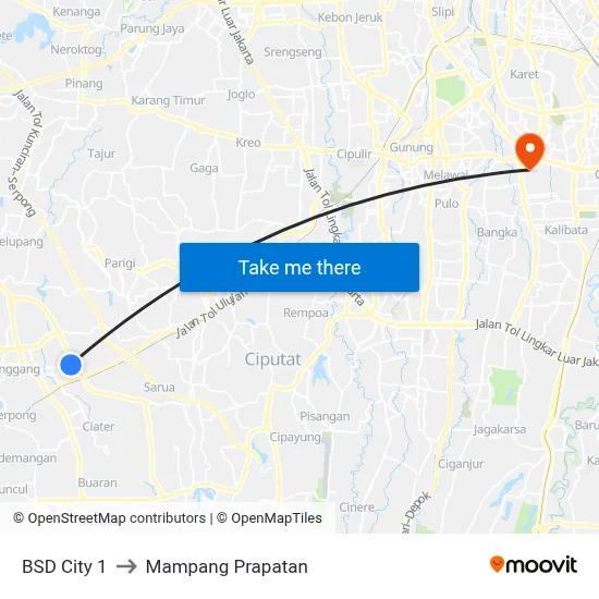 BSD City 1 to Mampang Prapatan map
