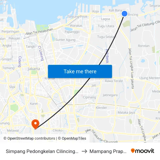 Simpang Pedongkelan Cilincing Bakti to Mampang Prapatan map