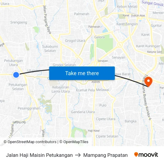 Jalan Haji Maisin Petukangan to Mampang Prapatan map