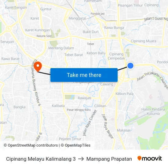 Cipinang Melayu Kalimalang 3 to Mampang Prapatan map
