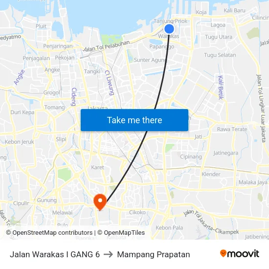 Jalan Warakas I GANG 6 to Mampang Prapatan map